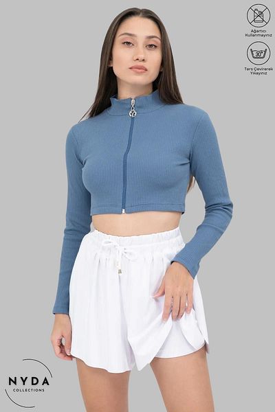 Nyda Collections Pantaloni scurti de sport, elastici, fără buzunar, cu talie înaltă, cu dublă straturi, cu jambiere de damă albe