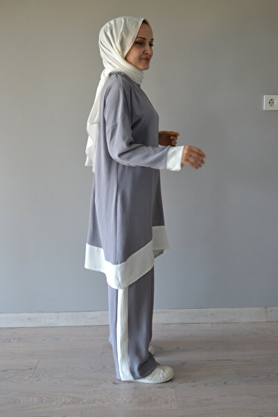 AYSUN AYDEMİR Gray and White Aerobin Kumashli Double Set