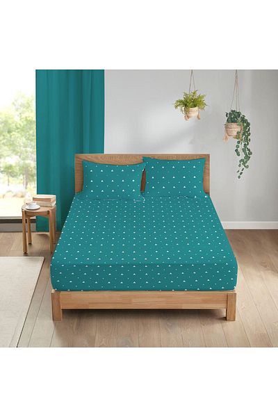Evmila Triangle Pattern Printed Double Sheet Set 160x200 Cm - Turquoise