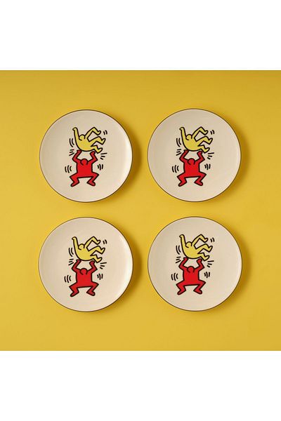 Bella Maison Set of 4 Double Porcelain Cake Plates by Keith Haring (19 cm)