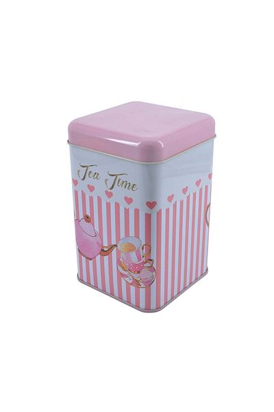 EVLE Ef022-e6 Sprinkles Tea Time Patterned Square Metal Storage Container 11x11 Cm