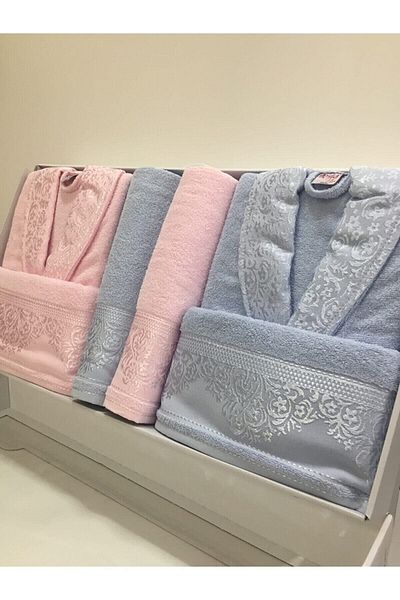 AYHANHOME Fiesta 100% Cotton 6 Piece Family Σετ μπουρνούζι για γυναίκες και άνδρες, Σετ μπουρνούζι