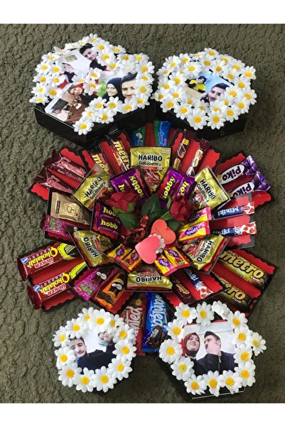 1H2M Hediyelik Papatyalı Güllü Çikolatalı Kutu