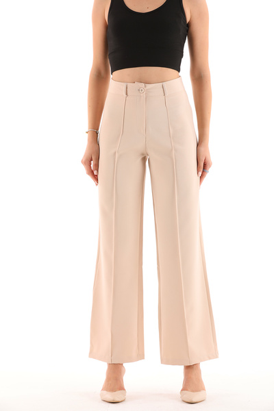 Modayıldızlar Γυναικείο υφασμάτινο παντελόνι Pallazzo με ρίγες, κρεμ λύκρα