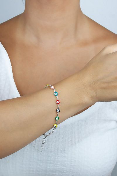 Liveyn Design Colorful Steel Bracelet with Evil Eye Beads