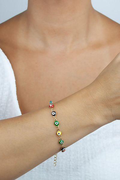 Liveyn Design Colorful Steel Bracelet with Evil Eye Beads