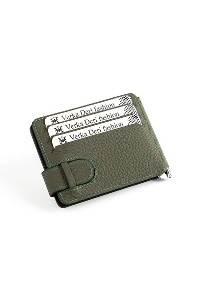Verka Hakiki Deri Maşalı Kağıt Para Bölmeli Lüks Unisex Kredi Kartlık Yeşil-siyah