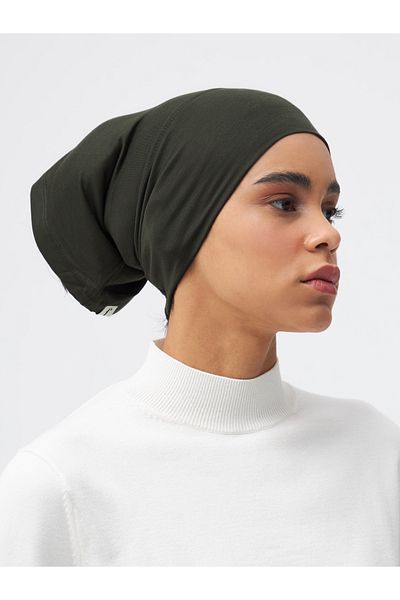 Femple Modest Khaki Practical Plain Bonnet - Tube Underscarf