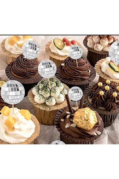 bizdenpastacılık Disco Ball Cake Ornament 1 Piece 6 cm Mirror
