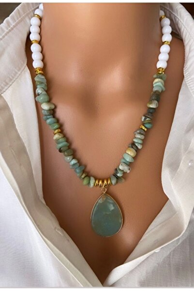 TARZ-I TAKI Doğal Taş Yeşil Kırık Amazonit Taşı Özel Tasarım Taş Kolye Ucu Al...