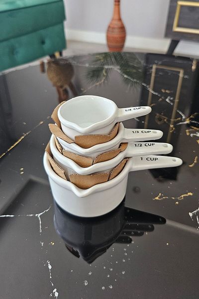 Gülümseten Avm 4-Piece Ceramic Measuring Cup - With Handle, Kitchen Utility and Sauce Bowl
