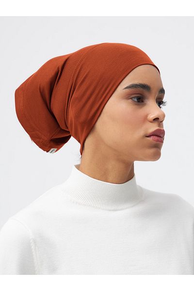 Femple Modest Burnt Orange Practical Plain Bonnet Tube Underscarf