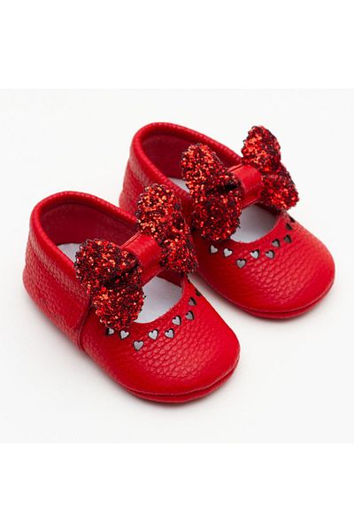 WSTARK Genuine Leather Red Bow Booties Moccasin Baby Girl Shoes