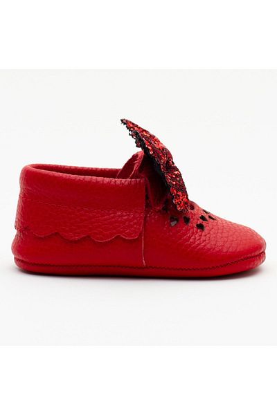 WSTARK Genuine Leather Red Bow Booties Moccasin Baby Girl Shoes
