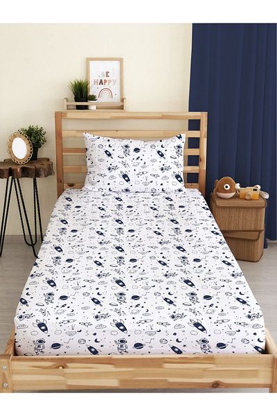 Evmila Space Shuttle Patterned Printed Single Elastic Sheet Set