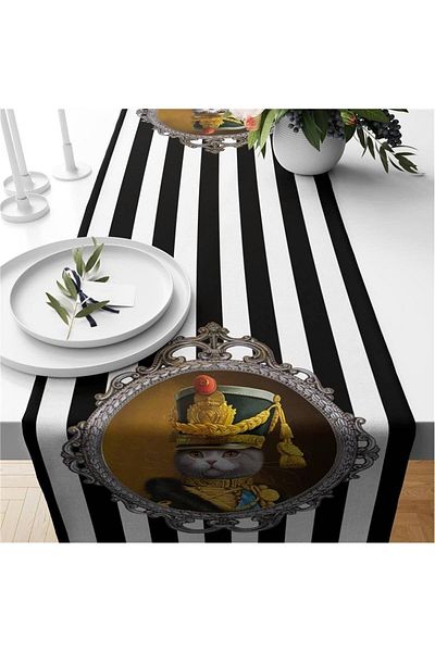 Evmila Cat Painting Patterned Velvet Runner