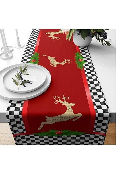 Evmila Runner din catifea cu model special de elan de Anul Nou