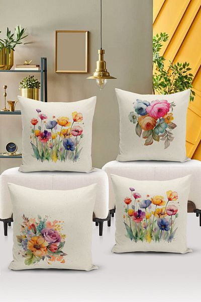 Bertille Home Sada 4 oboustranných digitálních tištěných povlaků na polštáře Flower/Vintage Series (sada povlaků na polštář)