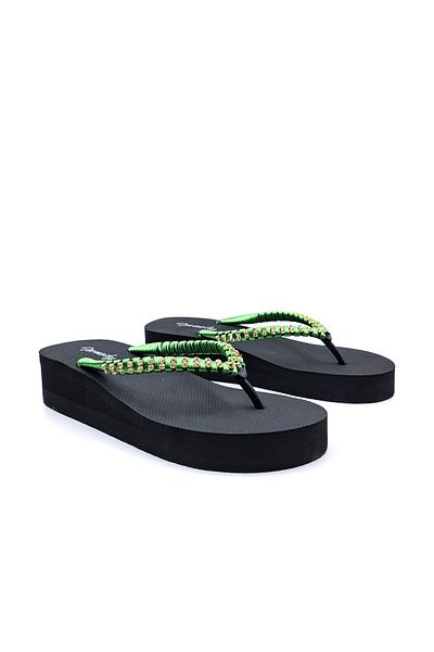 Bermody Green Stone Wedge Sole Women's Beach Slippers - Flip Flops