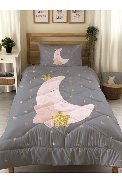 Evmila Moon Patterned Quilted Quilt, Single Sleeping Set