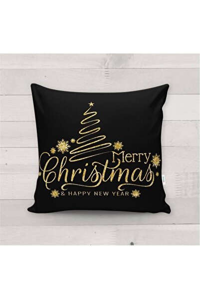 Evmila Yılbaşı Özel Merry Christmas Yazılı Kadife Kırlent Kılıfı