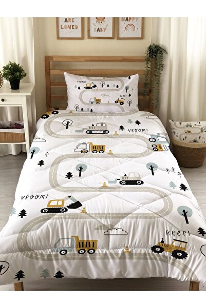 Evmila iş Makineli Ve Yol Desenli Kapitone Yorgan,Dekoratif Yatak Örtüsü