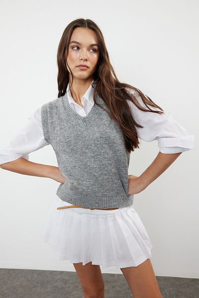 Trendyol Collection Плетива Сив вълнен пуловер - TWOAW25SV00007