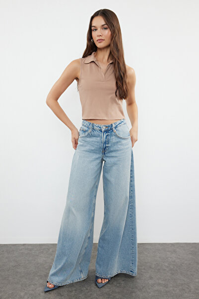 Trendyol Collection Πλεκτή μπλούζα Polo Neck Ribbed Mink - TWOSS22BZ0335