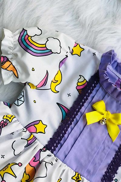 Bertuğ Bebek Fusta din tul cu model unicorn, căptușită liliac, rochie de designer pentru fetiță