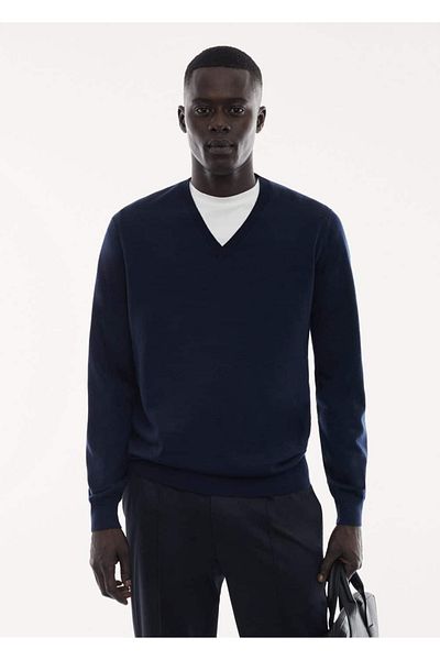 MANGO Man Πουλόβερ με λαιμόκοψη 100% merino μαλλί