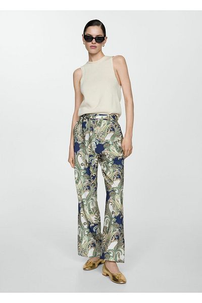 MANGO Woman Patterned Bow Pants