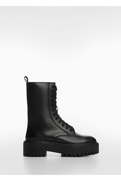 MANGO Woman Lederstiefel mit Schnürung und dicker Sohle
