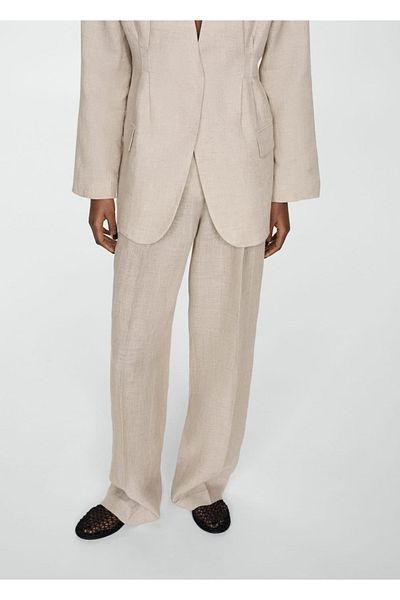 MANGO Woman Linen Relaxed Cut Pants