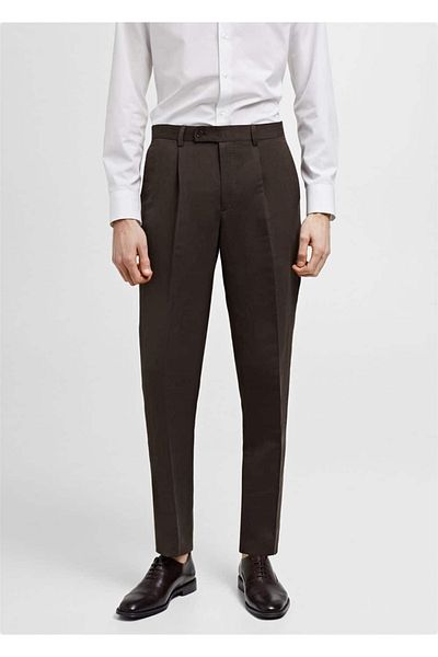 MANGO Man Παντελόνι από βαμβακερό λινό ύφασμα Slim Fit