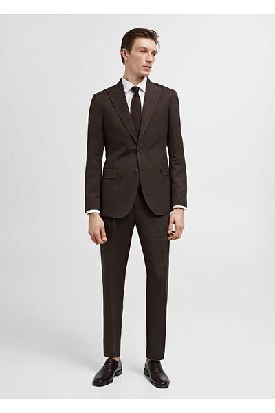 MANGO Man Παντελόνι από βαμβακερό λινό ύφασμα Slim Fit