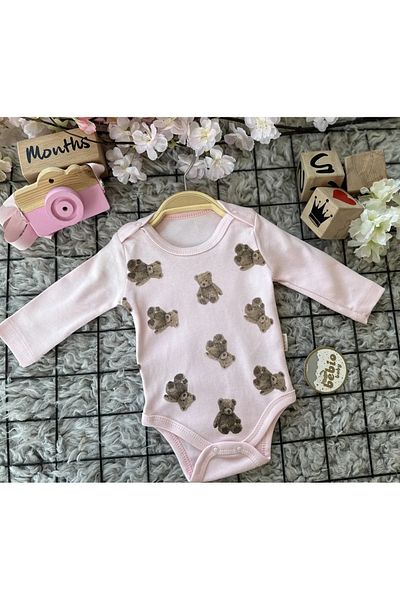 TRENDİMİZBİR Tiny Teddy Bear Printed Snap Baby Bodysuit