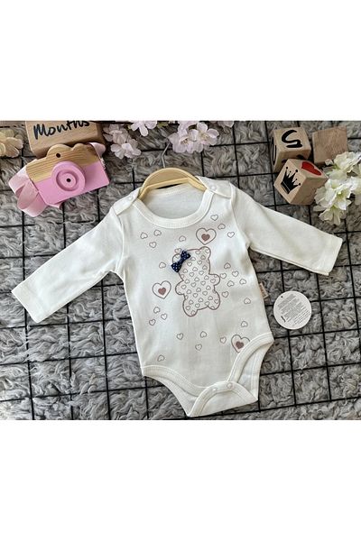 TRENDİMİZBİR Teddy Bear Heart Printed Snap Baby Bodysuit