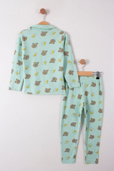 TRENDİMİZBİR Bear Printed Honey Pajama Set - Button Detailed, 2 Pieces