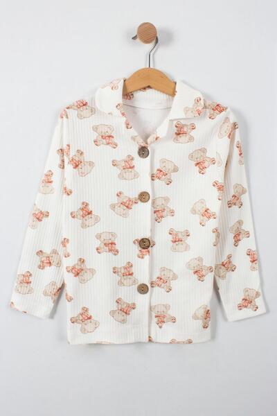 TRENDİMİZBİR Teddy Bear Printed Cute Pajama Set - Button Detailed, 2 Pieces