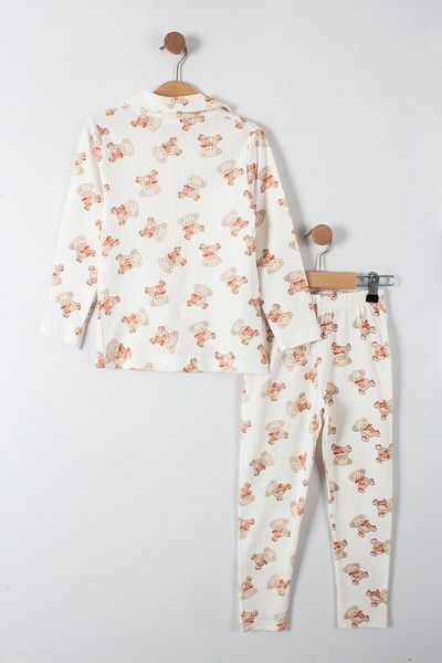 TRENDİMİZBİR Teddy Bear Printed Cute Pajama Set - Button Detailed, 2 Pieces