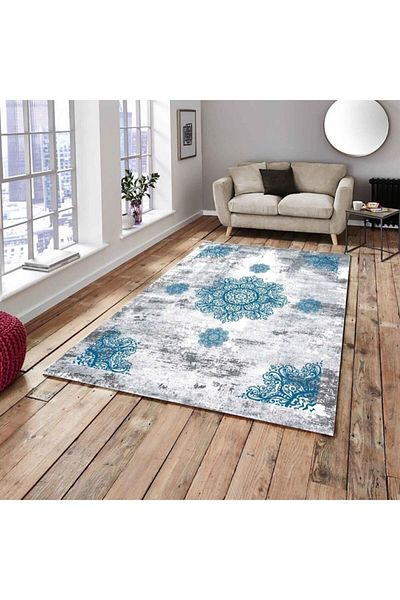 Madame Clean Home Silk Velvet Elastic Blue Carpet Cover Mk043