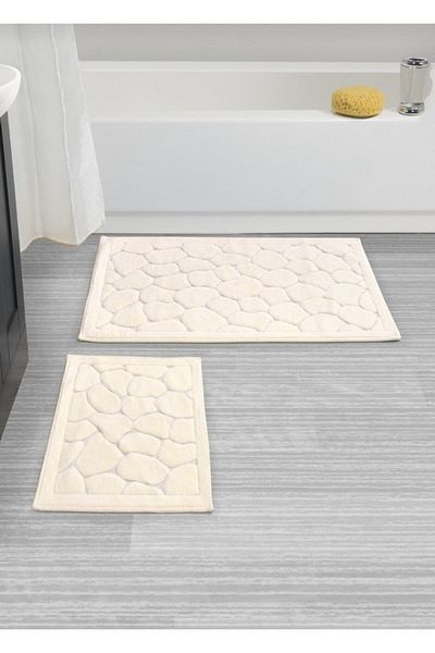 Madame Clean Home Set Covoraș de baie Cotton Eco din 2 piese din bumbac, cu model de piatră, cremă