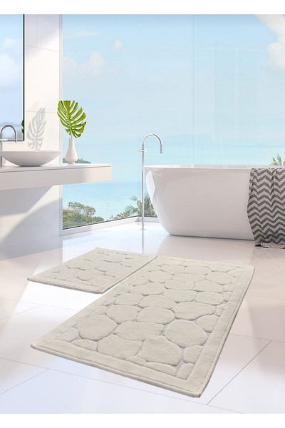 Madame Clean Home Set Covoraș de baie Cotton Eco din 2 piese din bumbac, cu model de piatră, cremă