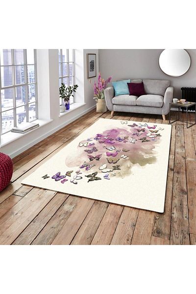 Madame Clean Home غطاء سجادة مطاطي من الحرير المخملي على شكل فراشة
