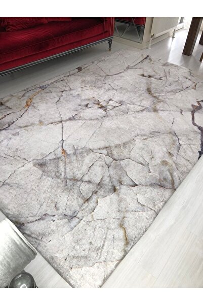 Madame Clean Home غطاء سجادة مرن من الرخام الأبيض موديل حرير مخملي