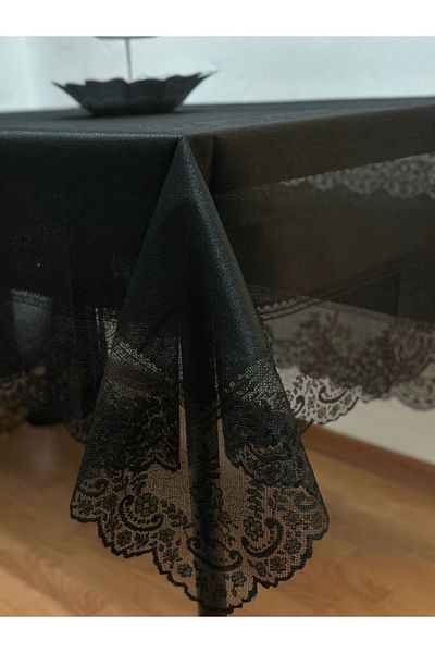 Madame Clean Home Τραπεζομάντιλο με μοτίβο πλακιδίων, ανθεκτικό στους λεκέδες, μαύρο 160x220 cm