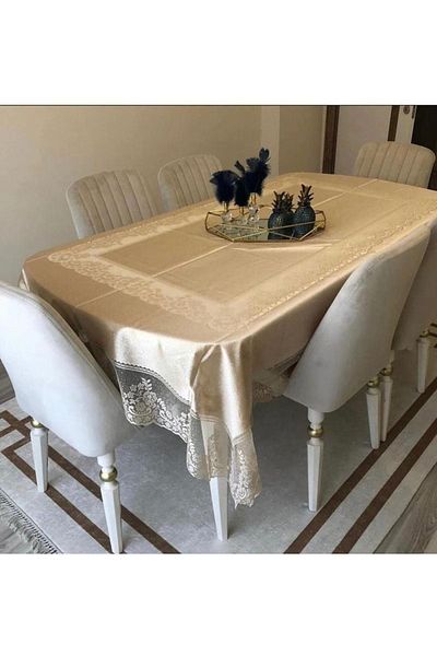 Madame Clean Home Față de masă din dantelă, fără griji, rezistentă la pete, cafea cu lapte 160x220 cm