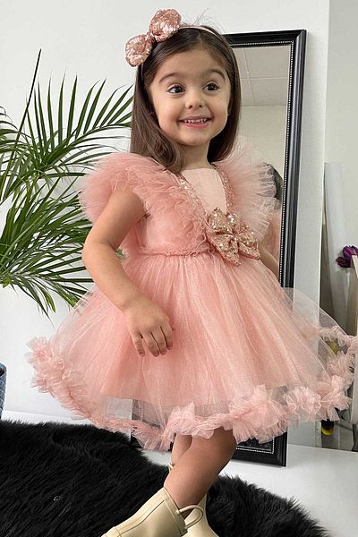 Bertuğ Bebek Rochie de seara cu paiete din tul cu fusta umflata pentru fetita