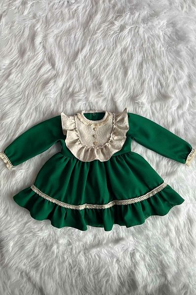 Bertuğ Bebek Rochie de seara verde cu design special cu detaliu din dantela Rochie pentru bebelusi fetita