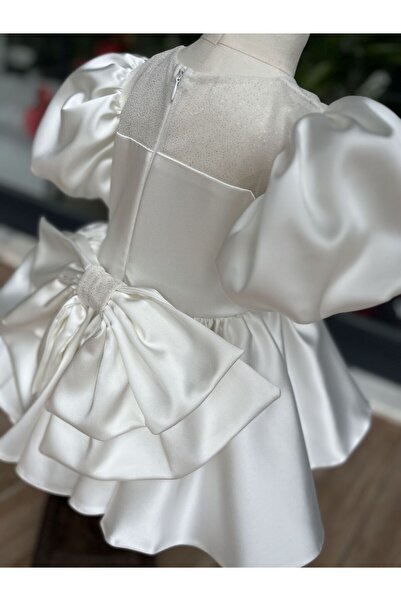 Bertuğ Bebek Saten Ve Gold Tül Kırık Beyaz Kız Çocuk Bebek Tasarım Abiye Geli...